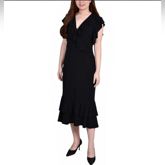 NY Collection Womens Ruffled A-Line Midi Dress Black Size 1X NEW! - Picture 1 of 8